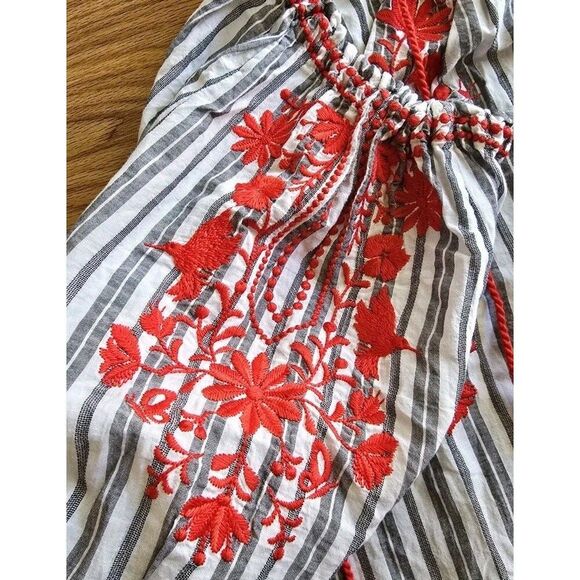 Kate Spade Broome Street Women's M Stripped BOHO Embroidered Oversized Tunic Top - Picture 4 of 9